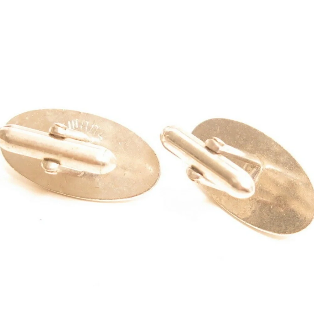 Vintage Swank Mens Silver Tone Black Cabochon Oval Cufflinks Mid Century Modern